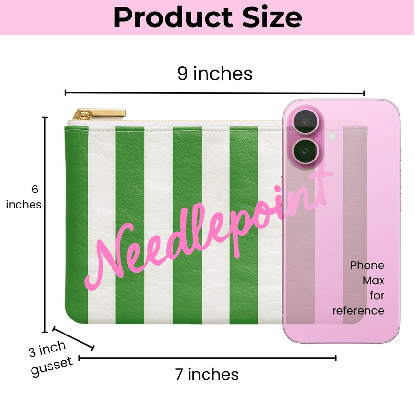 Green Striped Needlepoint Pouch - Tyvek