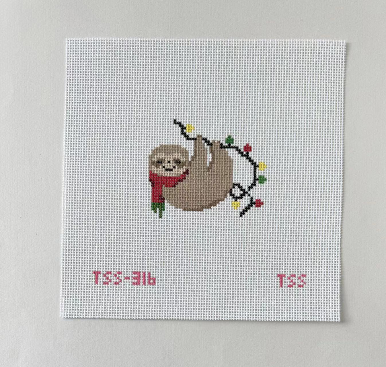 Christmas Sloth with Lights Needlepoint Canvas (PREORDER)