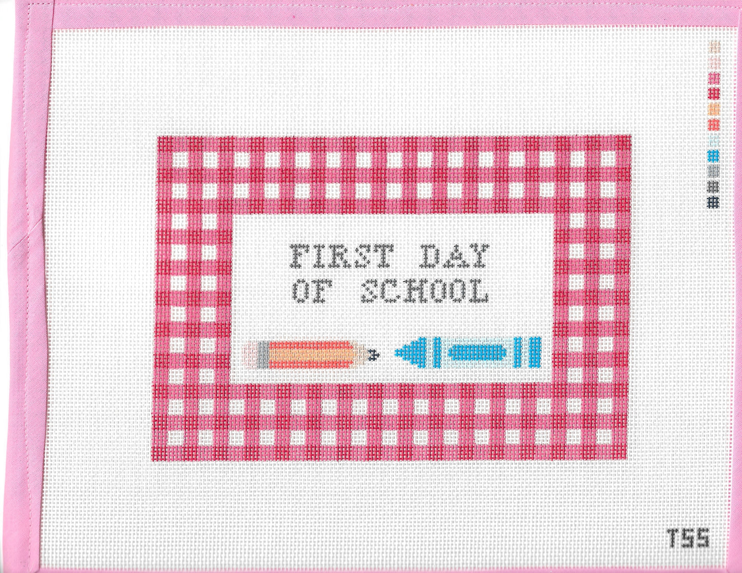 First Day of School Gingham Needlepoint Canvas