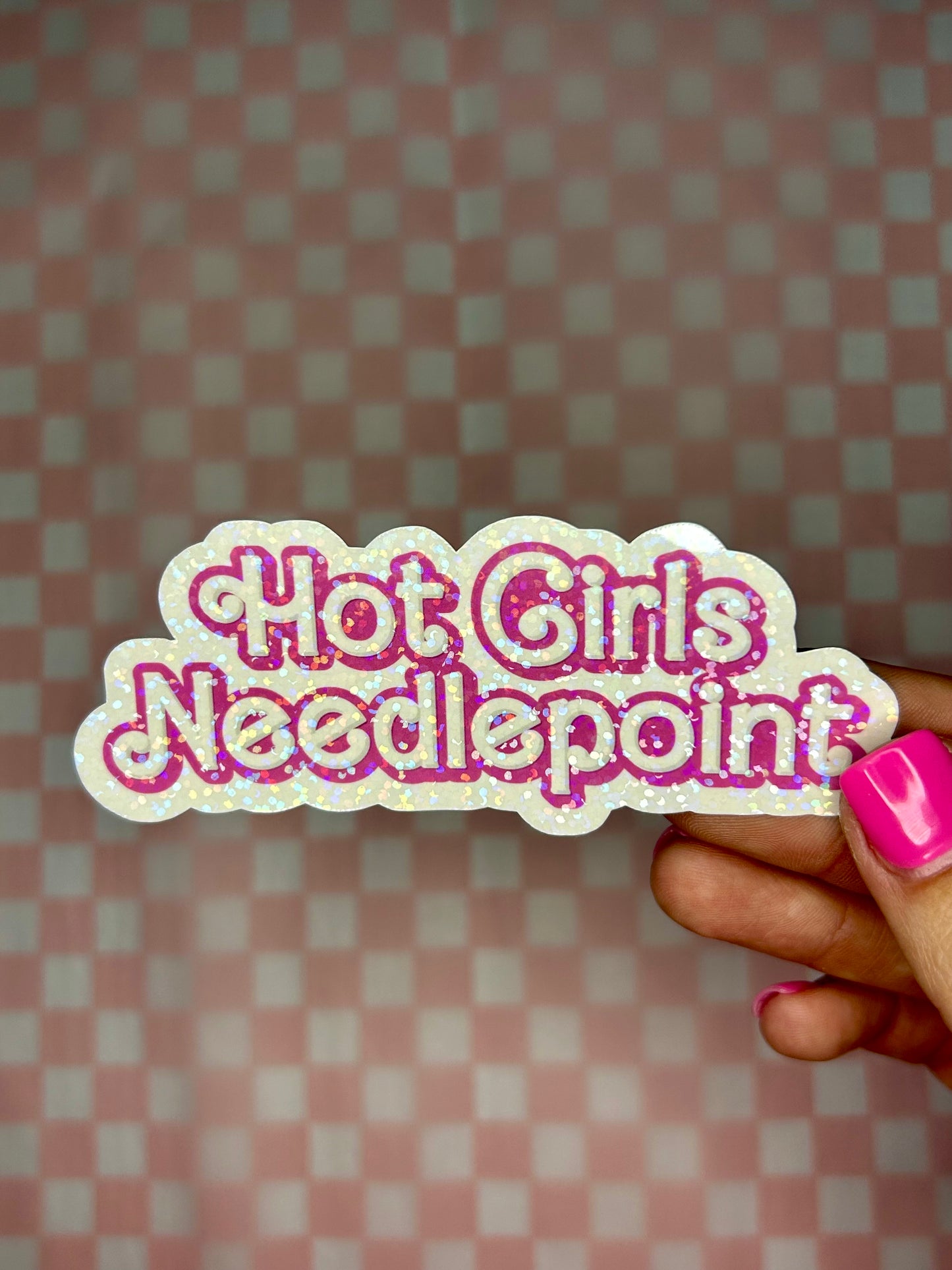 Hot Girls Needlepoint Glitter Sticker