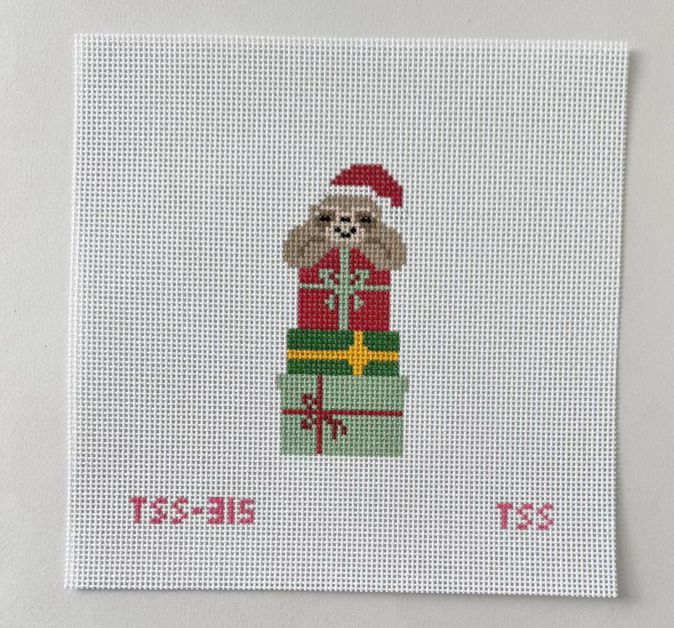 Christmas Sloth with Gifts Needlepoint Canvas (PREORDER)