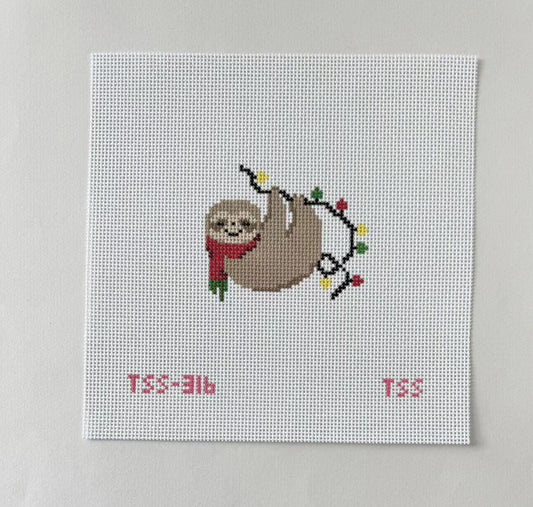 Christmas Sloth with Lights Needlepoint Canvas (PREORDER)
