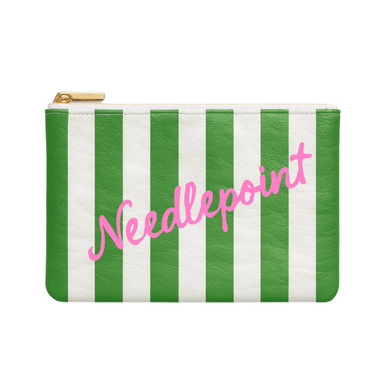 Green Striped Needlepoint Pouch - Tyvek